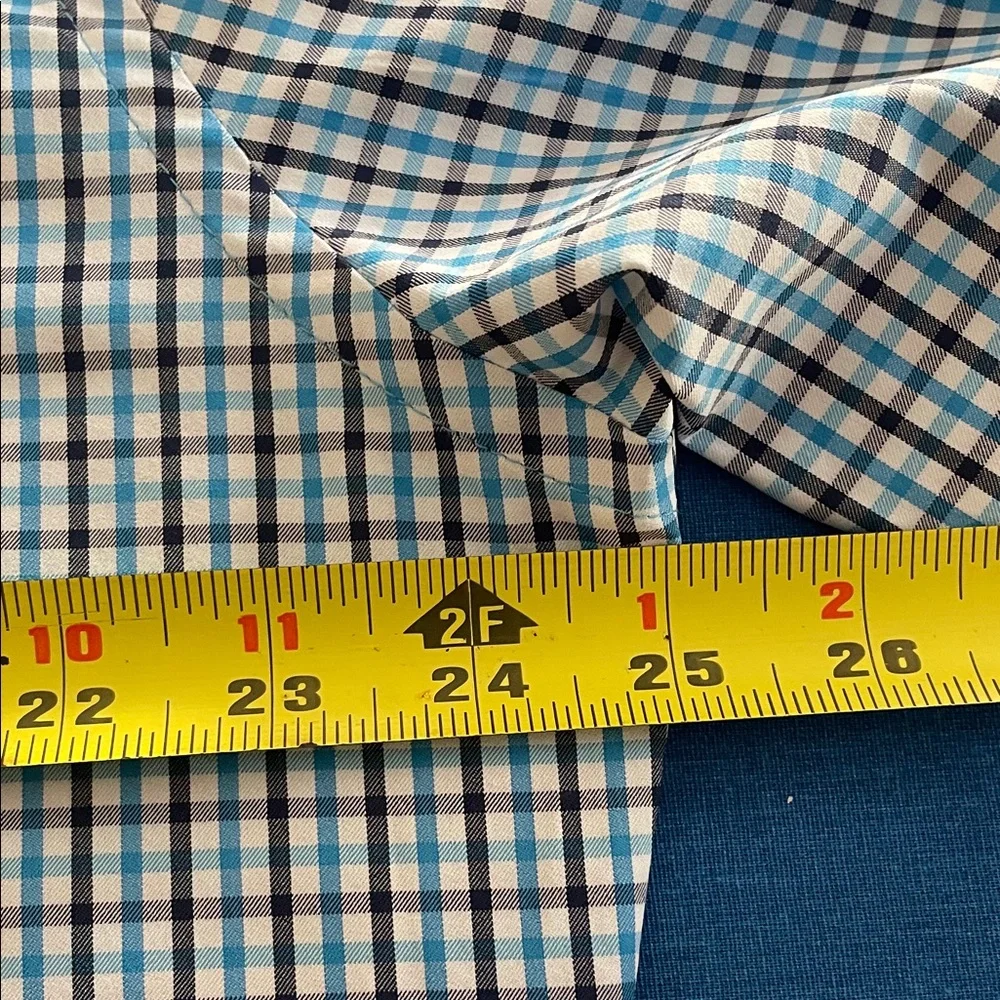 Peter Millar Men's Blue and White Checkered Shirt